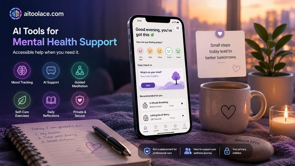 AI tools for mental health support providing accessible help through mood tracking and guided exercises in 2026