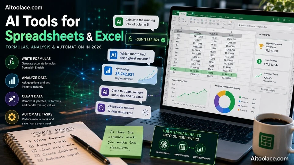 AI tools for spreadsheets and Excel to write formulas analyze data and automate tasks in 2026